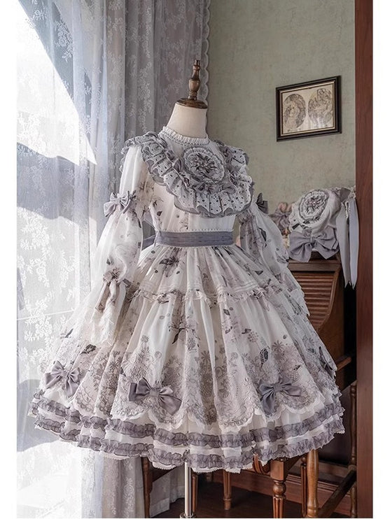White Pastoral Style Lolita OP Dress for Girls with Princess Flower Dress