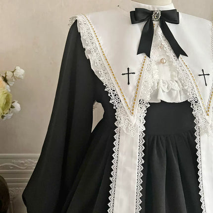 Long-sleeved Lolita princess dress, black, gothic and classical style