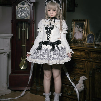 [Doll's Night OP] Original Design Doll-Style Lolita Dress with Embroidered Doll Print - Twin Version Set