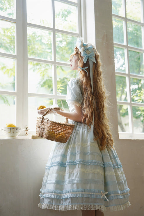 Timeless Doll Lolita Dress - Vintage Tencel OP with Pastel Lace and Ribbon Details