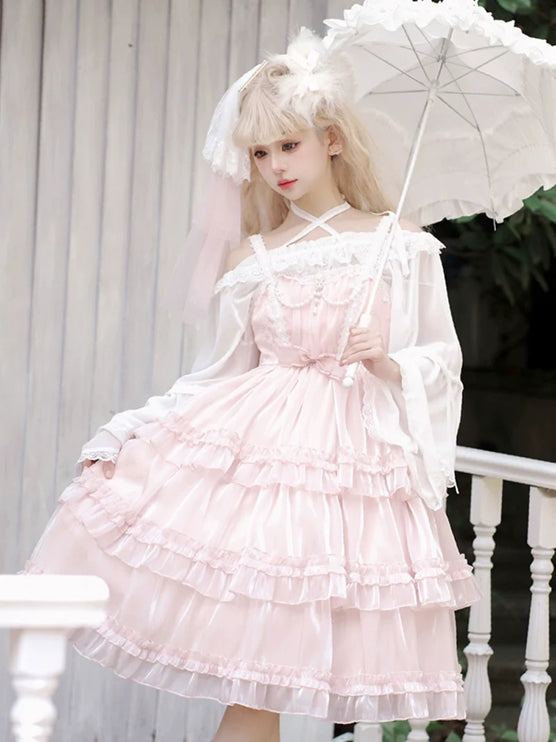 Starry Love Melody Original JSK Three-Tiered Cake Skirt Solid Color Lolita Suspender Dress