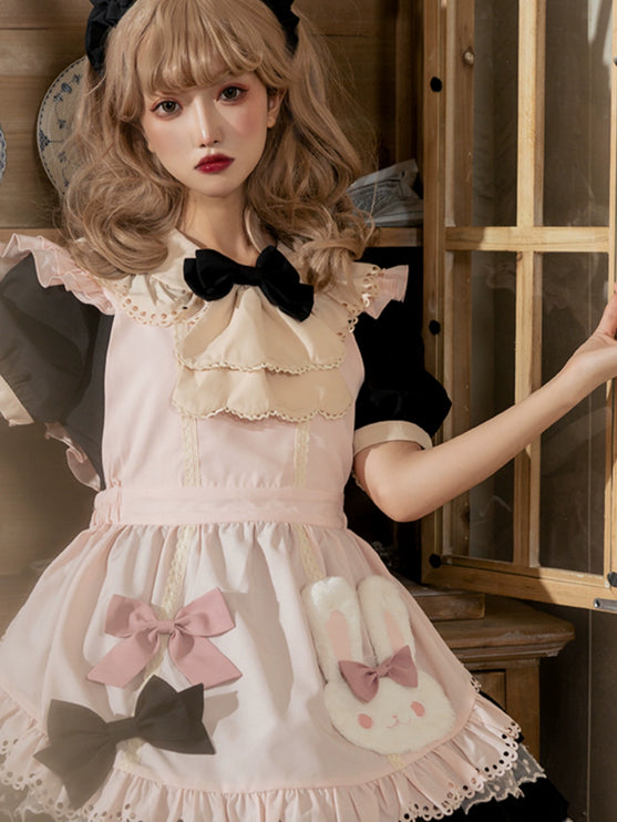 Sweet Pink Lolita Apron with Puff Sleeves OP Maid Lolita Dress