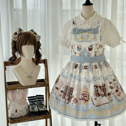 Alice Rabbit High-Waisted Classical Sweet JSK Lolita dress Lolita Suspender with Lace Trim and Bow