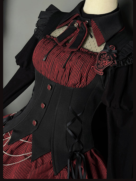 Gothic Lolita Dress with Ruffled Hem and Corset Detail