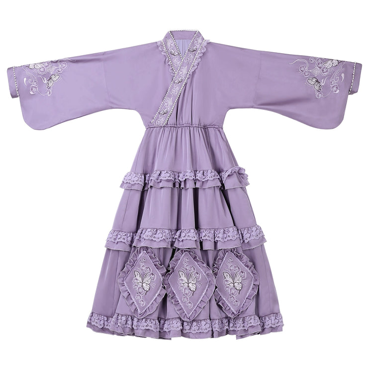 Elegant Purple and Black Lolita Dress with Intricate Lace Details