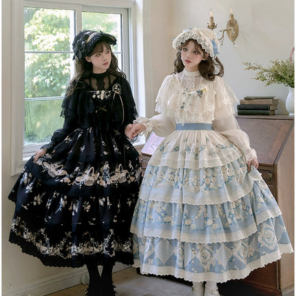 CLA Pastoral Floral Embroidery Tiered Four-segment Pendulum JSK Twin