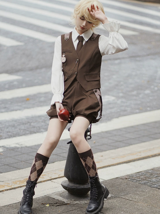 Original Ouji Fashion Brown Lolita Suspender Pant Prince Outfit