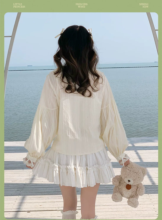 Lace - adorned Long - sleeved Blouse with Fluffy Cuffs, Exuding Delicate Femininity