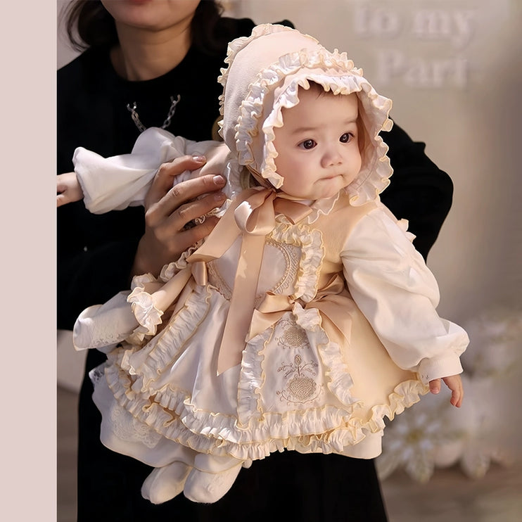 Enchanted Pastel Girls' Lolita Dress with Heart Embroidery and Ruffled Skirt