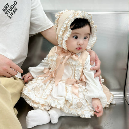 Enchanted Pastel Girls' Lolita Dress with Heart Embroidery and Ruffled Skirt