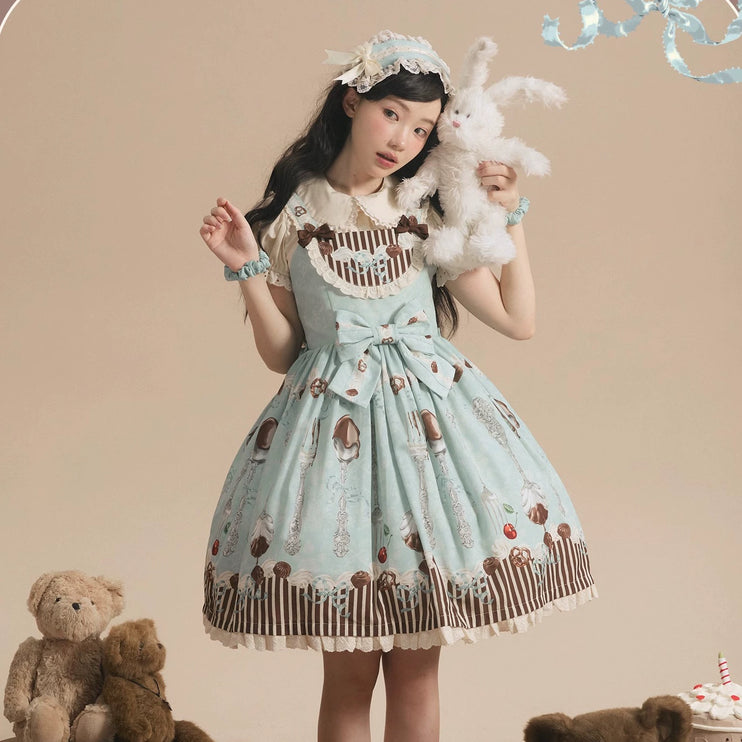 Sweet Dessert-Inspired Lolita Dress with Adjustable Waist Bow - Classic Sweet Lolita JSK