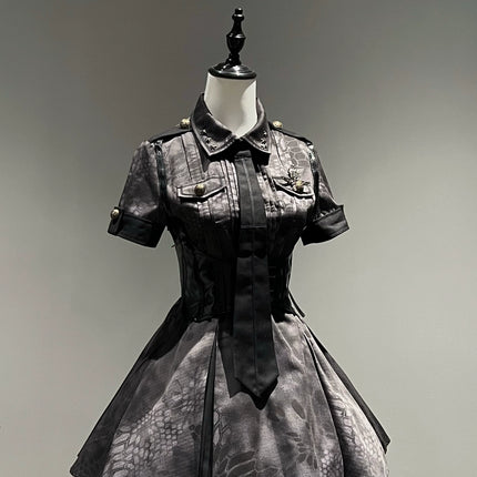 Crimson Serpent Gothic Lolita Series - Tactical Military and Dark Nurse-Inspired OP Collection