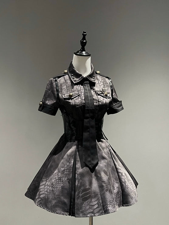 Crimson Serpent Gothic Lolita Series - Tactical Military and Dark Nurse-Inspired OP Collection