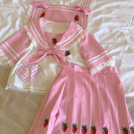 Authentic Lolita Uniform Lolita JK Skirt Strawberry Schoolgirl Outfit