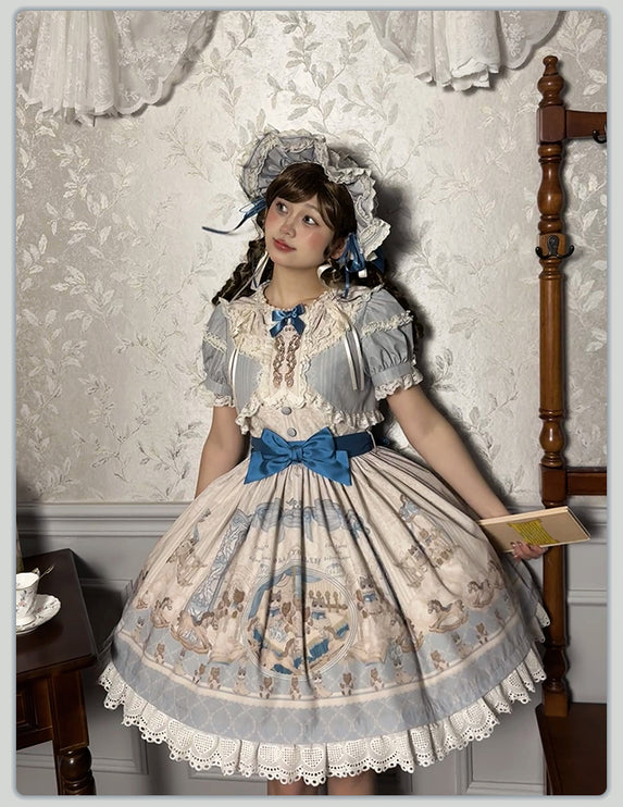 Elegant Cream Floral Lolita OP Dress with Detachable Apron - Multiple Colors Available