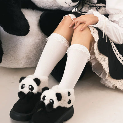 Panda - themed Fluffy Slippers with Heels and Adorable Face Designs