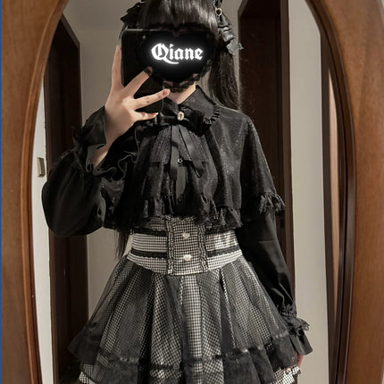 Tiered Black Skirt with Sweet Bows: Delicate & Charming Lolita - style