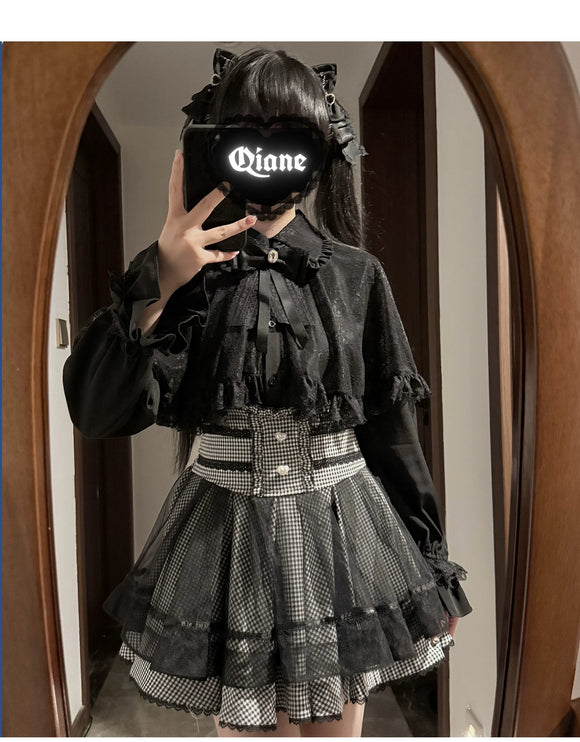 Tiered Black Skirt with Sweet Bows: Delicate & Charming Lolita - style