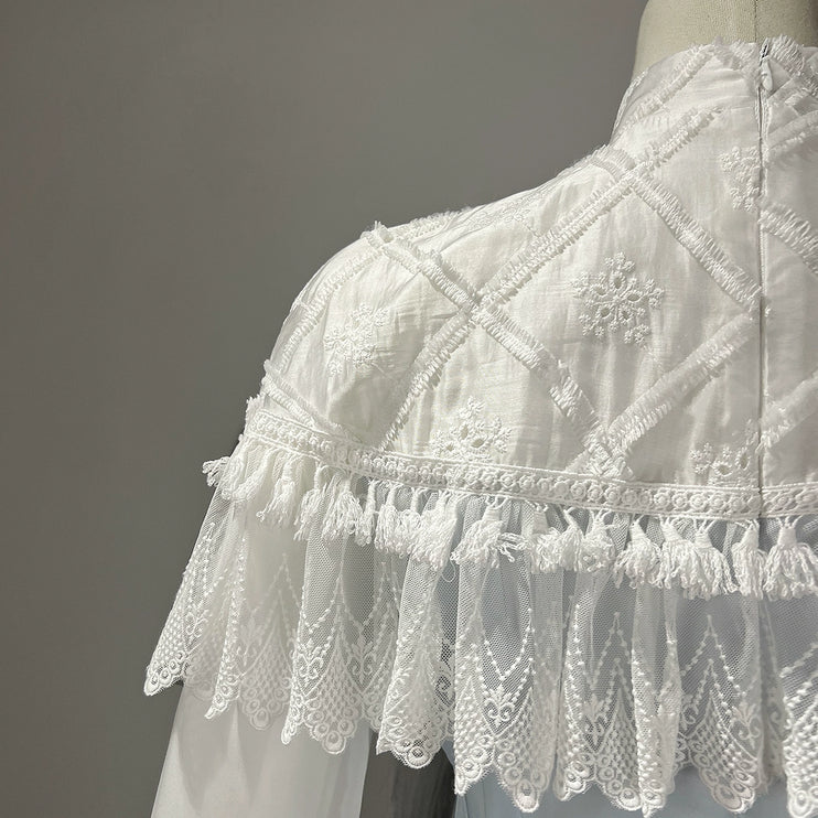 Light - blue Traditional Chinese - style Dress with Delicate Floral Embroidery and Sheer Sleeves