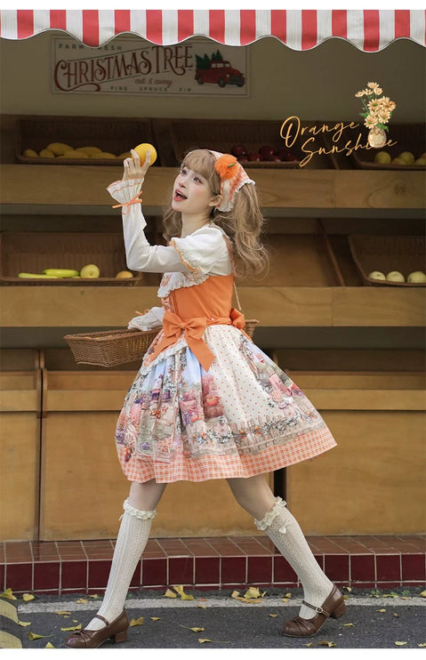 Sunshine Orange Grove Dream Lolita JSK - Vintage Harvest Print