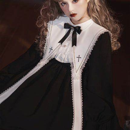 Long-sleeved Lolita princess dress, black, gothic and classical style