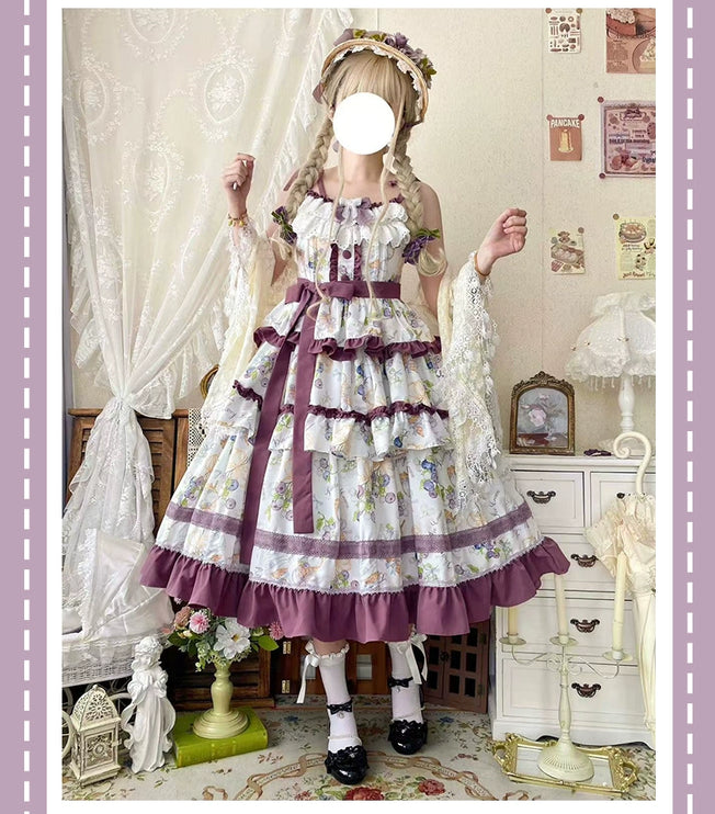 Pastel - hued Vintage - inspired Lolita Dress with Delicate Ruffles and Adorable Cartoon Prints
