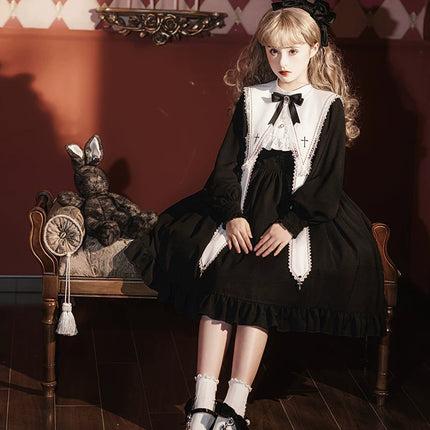 Long-sleeved Lolita princess dress, black, gothic and classical style