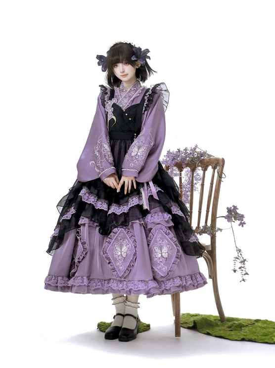 Elegant Purple and Black Lolita Dress with Intricate Lace Details