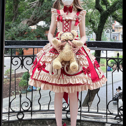 Cherry Orchard Vintage Lolita Dress - Tiered JSK with Apron and Bow Accents