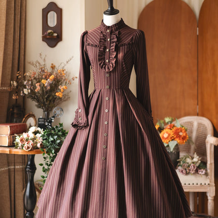 Long - striped dress with a tailored waistcoat, vintage charm in every stitch