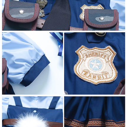 Rabbit Police Officer Lolita Dress for Girls - Navy Blue Whimsical Princess Costume