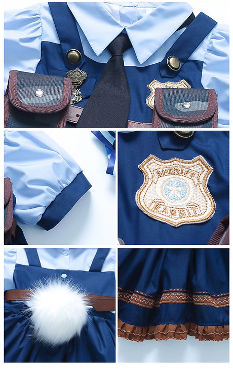 Rabbit Police Officer Lolita Dress for Girls - Navy Blue Whimsical Princess Costume