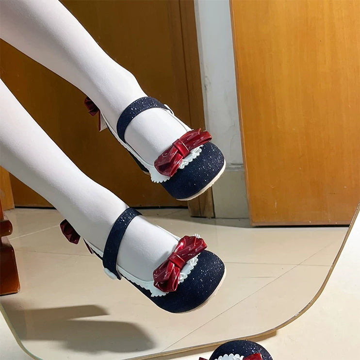 Charming Heeled Shoes with Heart - shaped Buckles and Delicate Bows