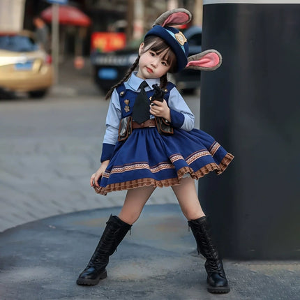 Rabbit Police Officer Lolita Dress for Girls - Navy Blue Whimsical Princess Costume
