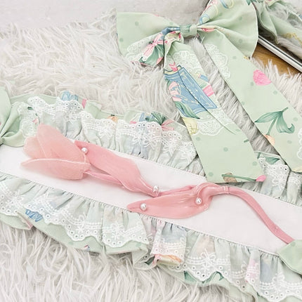 Vintage-Sweet Style Arrives! Mint-Green Print Lolita Dress with Lace Trim – Create a Retro-Sweet Girl Look