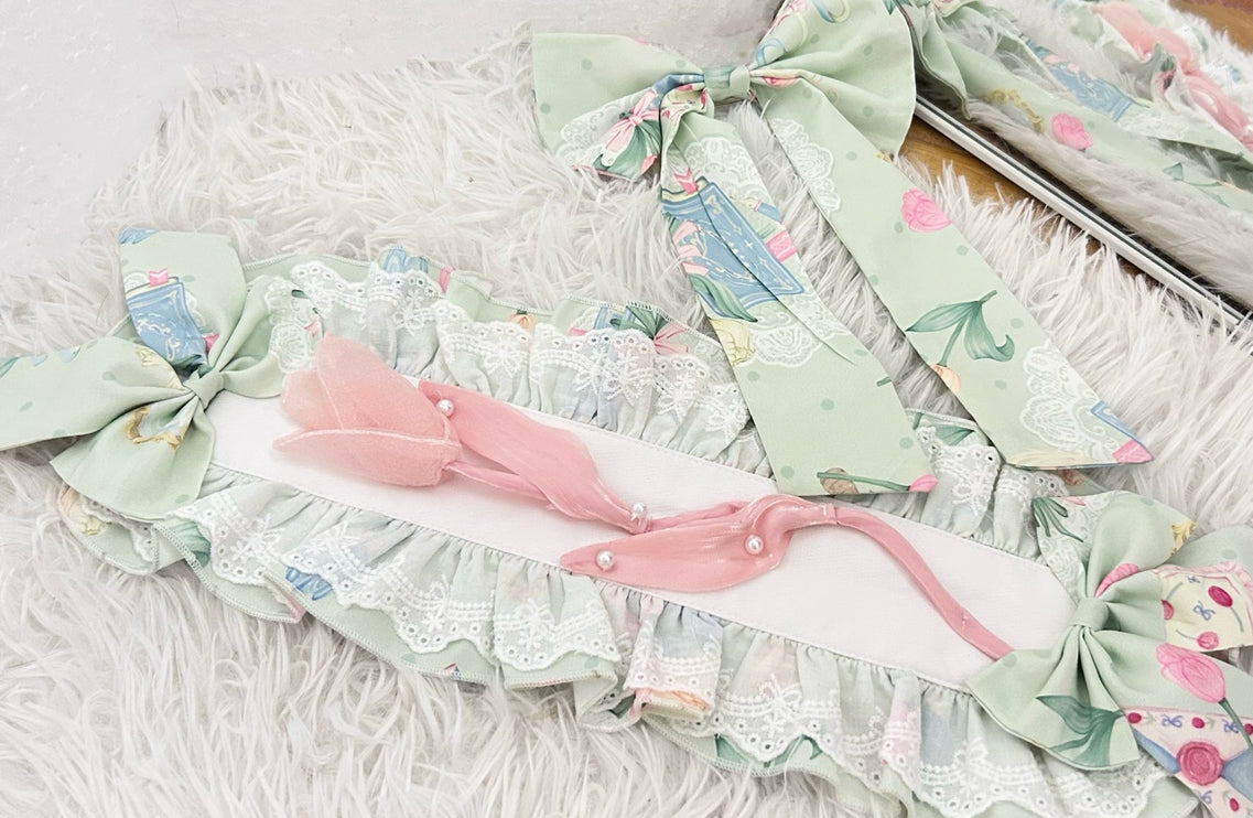 Vintage-Sweet Style Arrives! Mint-Green Print Lolita Dress with Lace Trim – Create a Retro-Sweet Girl Look
