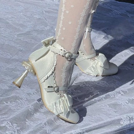 Charming Platform Boots: Fluffy Bows, Heart - shaped Details for a Sweet Look