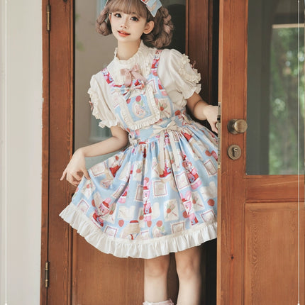 Sweet Bunny Postage Original Design Lolita High-Waist Suspender JSK