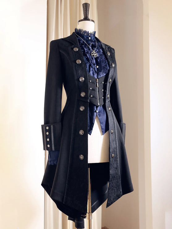 Elegant Black and White Lolita Coat - Versatile Gothic Statement Piece for Formal Events