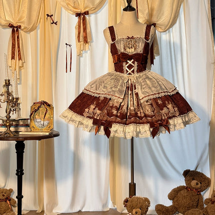 Lolita Bear Castle Doll-like True Waist JSK Jumper Dress