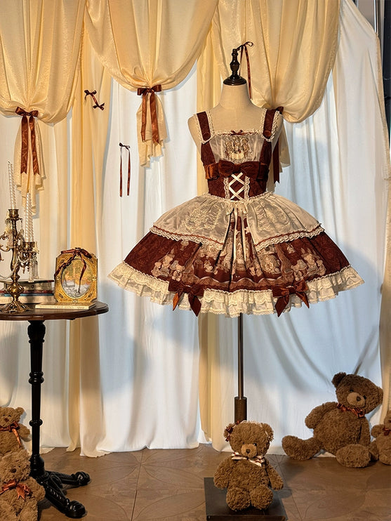 Lolita Bear Castle Doll-like True Waist JSK Jumper Dress