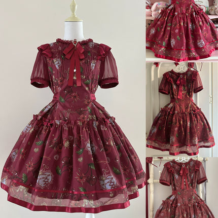 S-2XL Cherry Blossom Delight Lolita Dress – Sweet Vintage Print JSK/OP in Black, Red, Gray & White