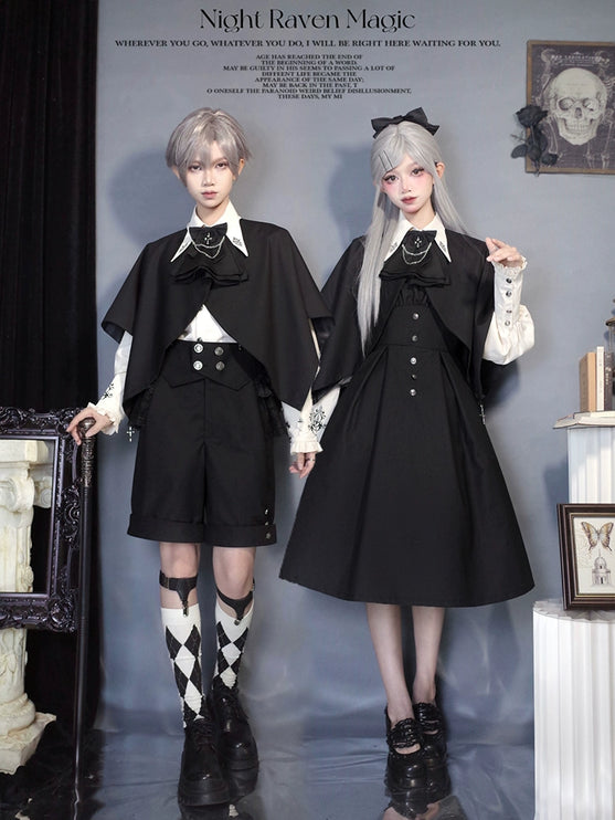 Original Lolita Prince-Style Cape Shirt + Overall Dress Set – Fantasy Gothic Lolita Costume for Cosplay or Daily Wear