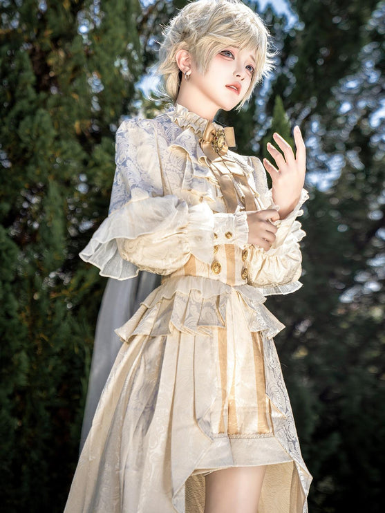 Ouji Fashion Regal Prince Lolita Ensemble: Cream and Gold Majesty for Themed Events