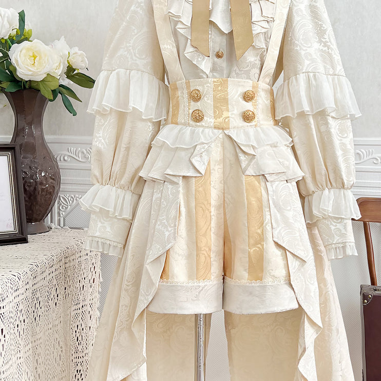 Ouji Fashion Regal Prince Lolita Ensemble: Cream and Gold Majesty for Themed Events