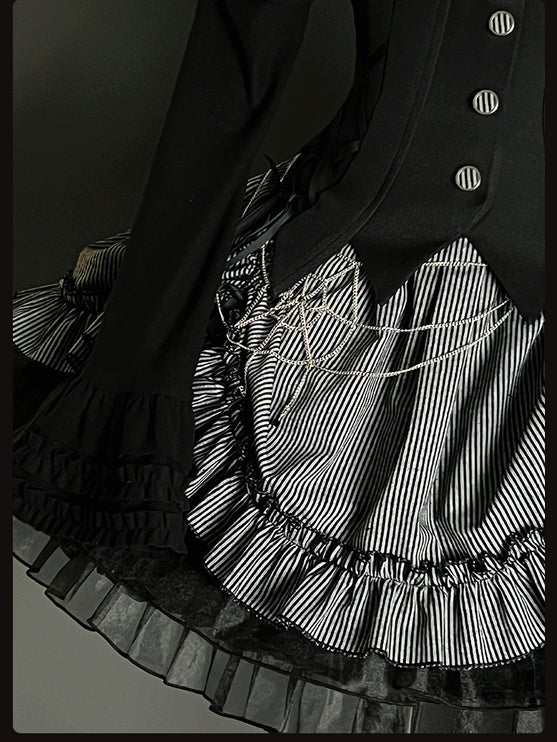 Gothic Lolita Dress with Ruffled Hem and Corset Detail
