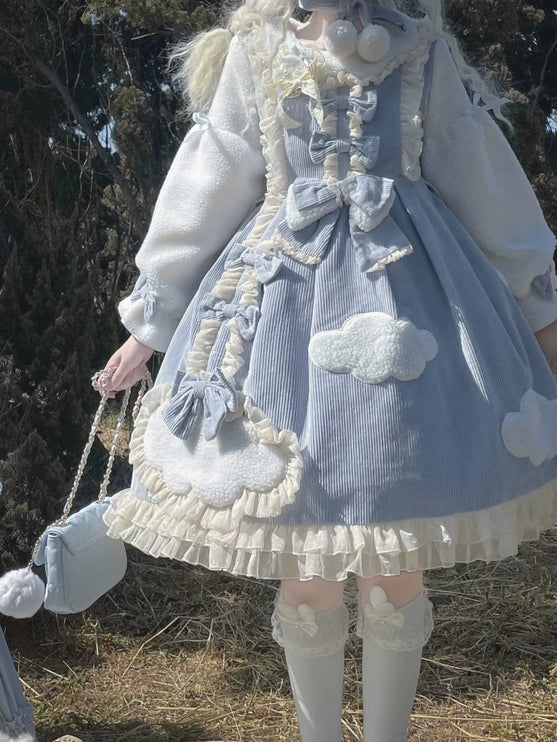 S-2XL Cloudy Dreams Lolita Dress - Cozy Cloud Appliqué OP for Autumn and Winter