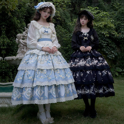 CLA Pastoral Floral Embroidery Tiered Four-segment Pendulum JSK Twin