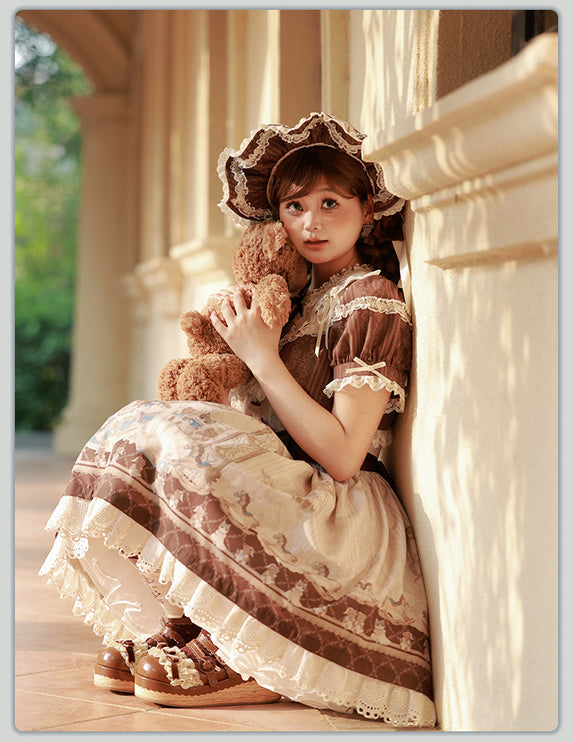 Elegant Cream Floral Lolita OP Dress with Detachable Apron - Multiple Colors Available