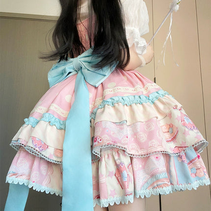 Icing Sweetheart JSK Pastel Tiered Lolita Dress with Lace Trimmings And Big Bow